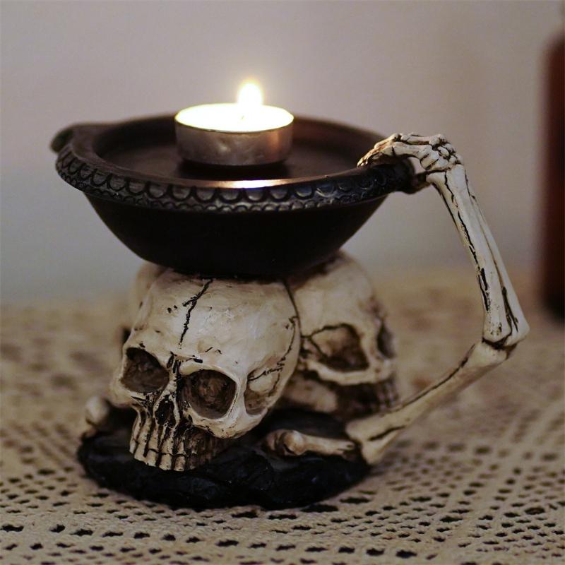 Vintage Candle Holders Creative Gothic Skull Candle Base Entrance Desktop Storage Tray Halloween Decoration Home Accessories