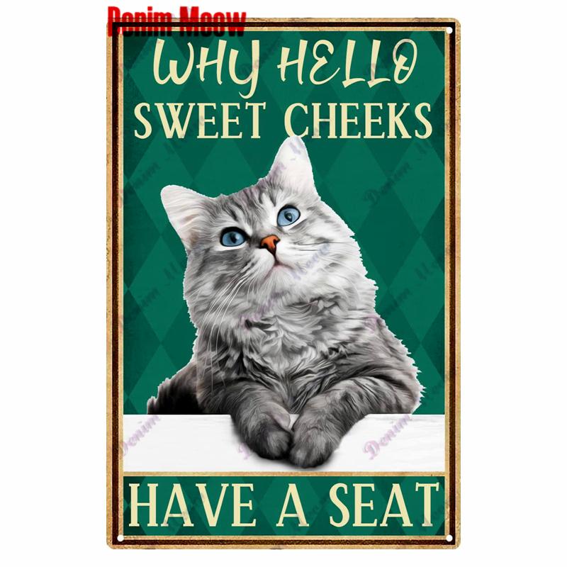 Vintage Metal Tin Sign for Home Decoration Once A Time There Was a Girl Cats Toilet Bathroom New Arrival WY