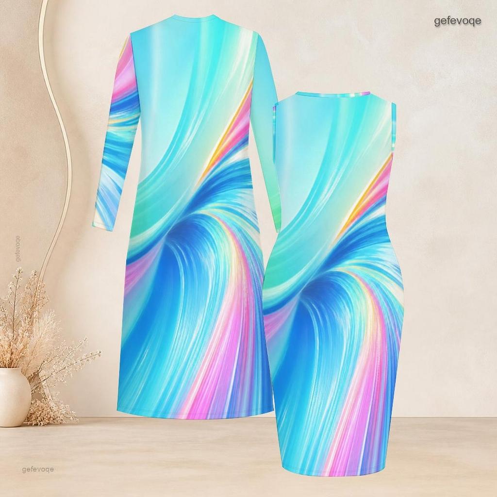 Women Plus Size Two Piece Set Long Sleeve Open Front Cardigan Sleeveless Colorful Printed Bodycon Dress