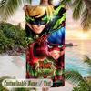 Miraculous Ladybug Beach Towel, Personalized Custom Text, Quick Dry Soft Large Towel For Swimming Pool Travel