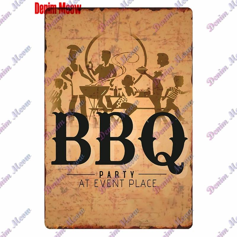Pancarte Métallique Rétro pour Fête Barbecue Zone BBQ des Papas Temps de Grillade Affiche Décoration Murale pour Bar Pub Cuisine Maison WY