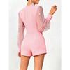 Damen Sommer Frühling Kurze Jumpsuits und Strampler Netz Langarm V-Ausschnitt Bodysuits Damen Elegant Playsuits
