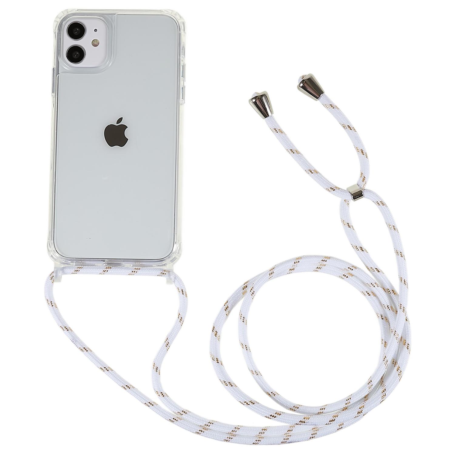 

For iPhone 11 6.1 inch Clear Phone Case with Adjustable Lanyard Drop Proof TPU+Acrylic Back Cover White