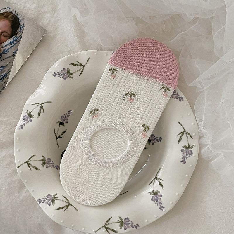

Floral-patterned Boat-shaped Rubber Anti-slip Socks, Non-slip Shallow-curved Cotton Breathable Socks Without Bones 1 pair