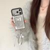 Korean ins silver leather three-dimensional bow, suitable for Apple 17 mobile phone case, new iPhone17promax high value 15 trend 14 flash diamond 13