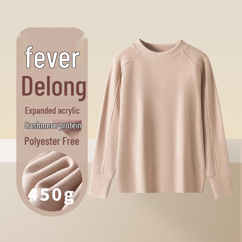 450g Thickened Cashmere Protein Raglan Sleeve Sweatshirt - Women's Warm Round Neck Top