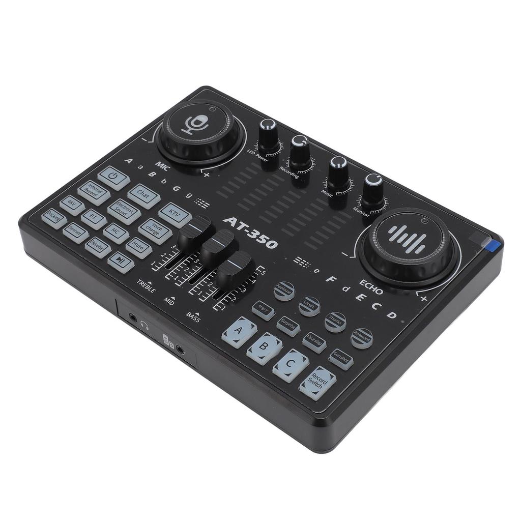 Professional Live Sound Card Mixer with LED Light Voice Changer Multiple Sound Effects Recording Sound Card for 48V