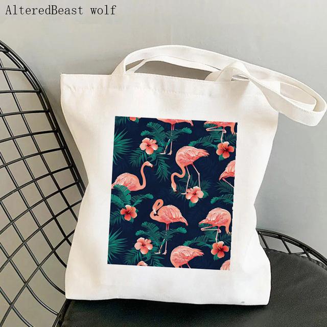 Frauen Shopper Tasche Flamingo Art Level Of Flamingos in Gold Tasche Harajuku Shopping Canvas Shopper Tasche Mädchen Tote Schulter Lady Bag
