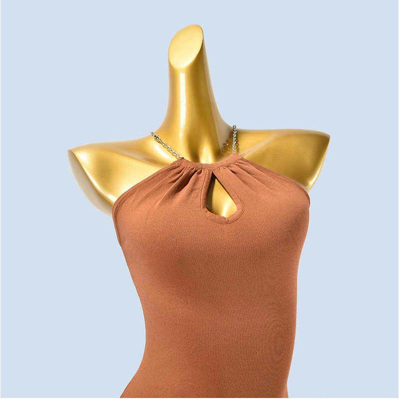 Sexy Sweet and Spicy Pleating Hanging Neck Metal Chain Backless Solid Sleeveless Knitted Ice Silk Vest Dress Summer