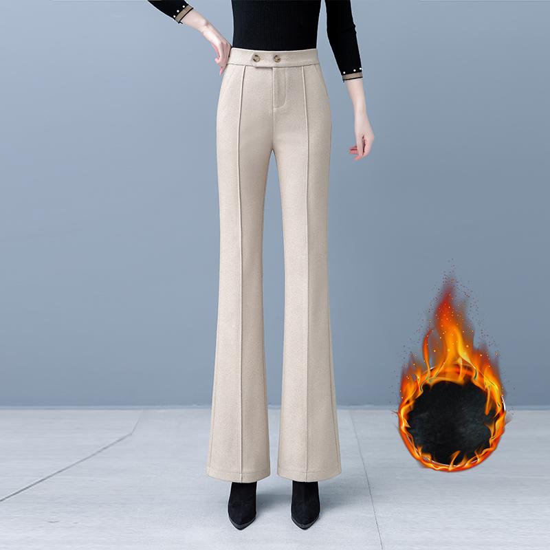 Women's High Waist Woolen Flare Pants, Fleece-lined, Slimming Casual Winter 2025 Trousers for Middle-aged Moms.