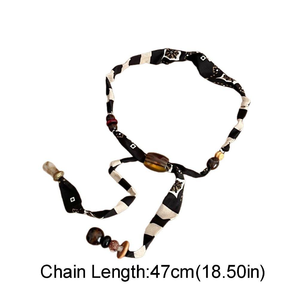 Strip Cloth Chain Necklace Multicolor Bohemian Choker Retro Wood Bead Necklace  Gift