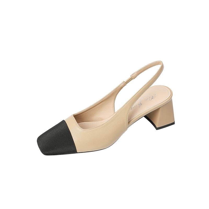 3337-12 Korean version niche square head color matching thick heel women's shoes light mouth back strap sandals bag head empty single shoes women