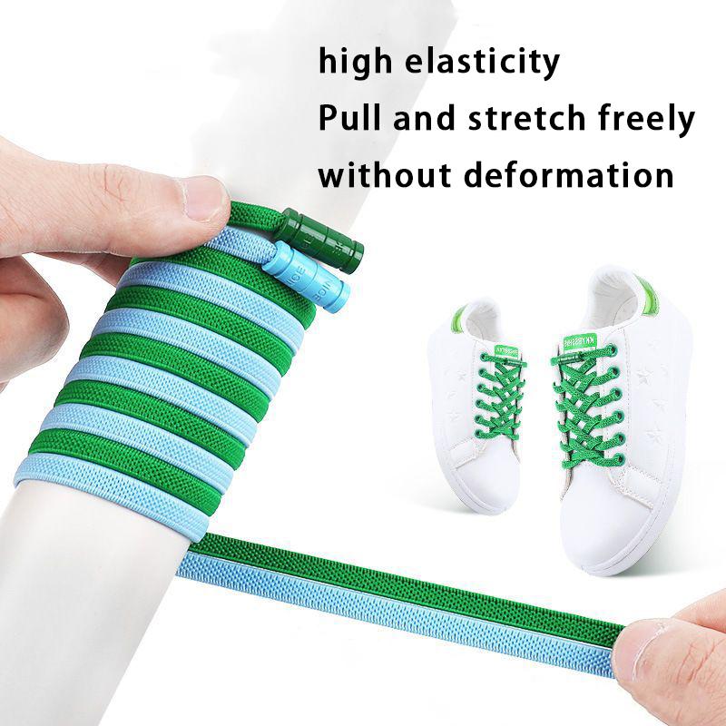 2Pair New Colorful Capsule Lock Shoelaces Without Ties Elastic Laces Sneakers No Tie Shoe Laces Kids Adult 0.6cm Flat Shoelace