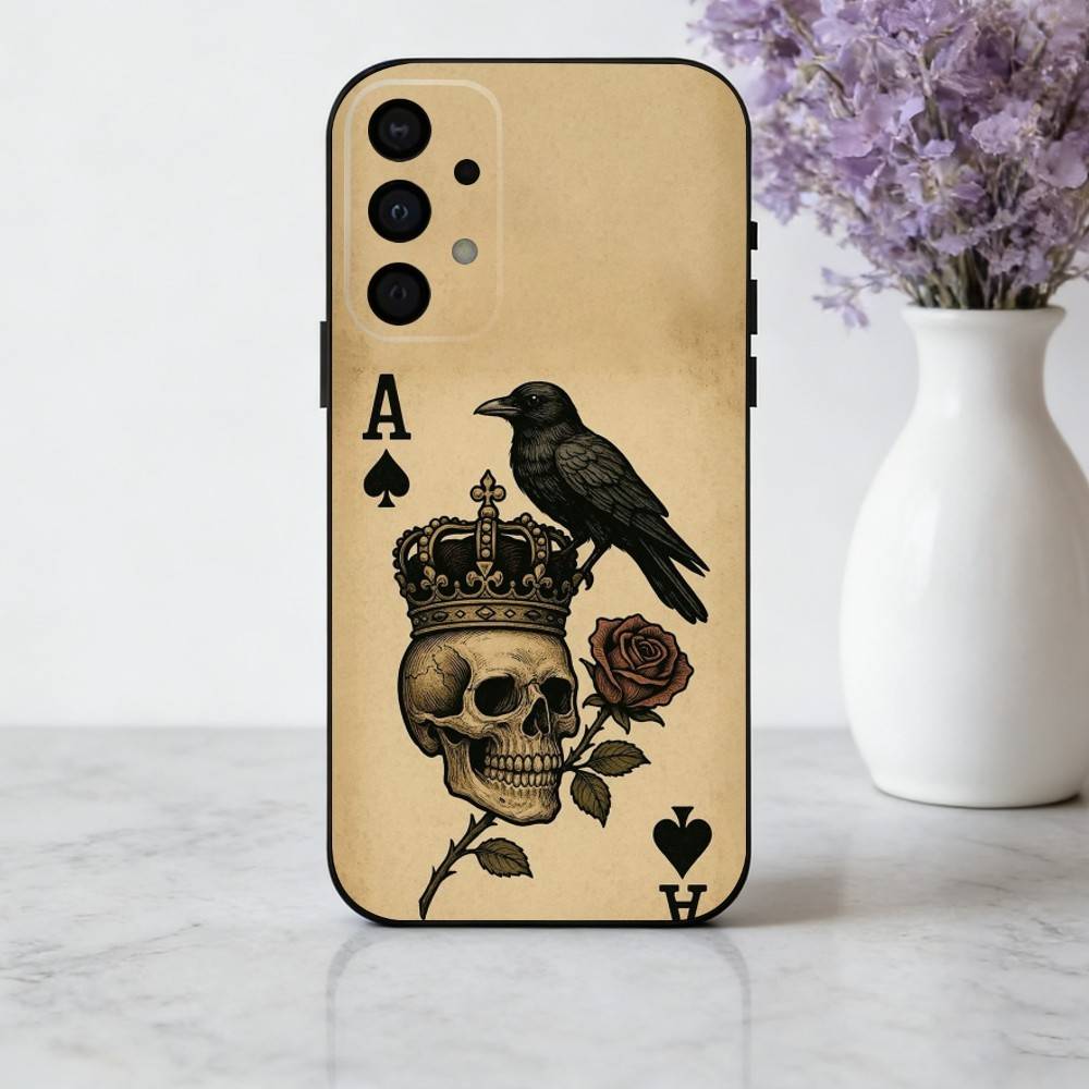 S-Skeleton Q-Queen of Hearts CARD Phone Case For Samsung Galaxy A73,A72,A71,A70,A53,A52,A51,Soft Silicone Black Cover