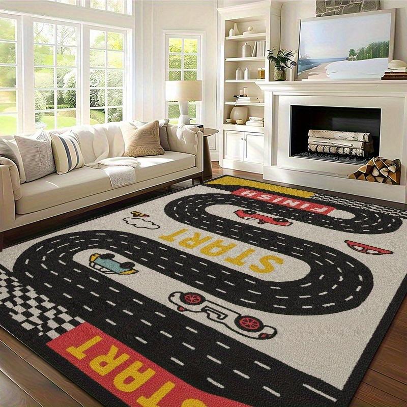 Kinder Rennstrecken Teppich Matte Teppich Cartoon Auto Design Heimdekoration für Wohnzimmer Spielzimmer mit START ZIEL Linie Heimteppiche