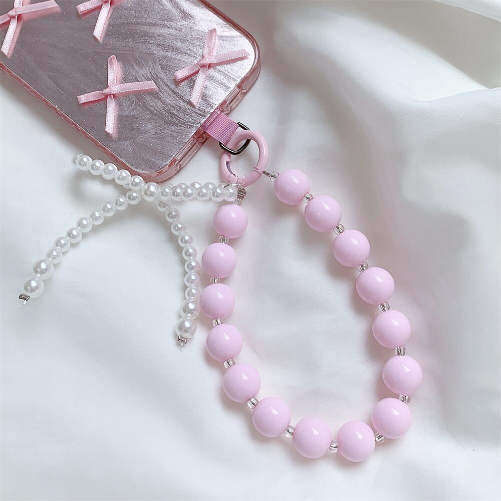 

Pink Beaded Bow Keychain Mobile Phone Chain Earphone Bag Anti-Lost Rope Car Keychain Girls Fashion Backpack Pendant Accessories