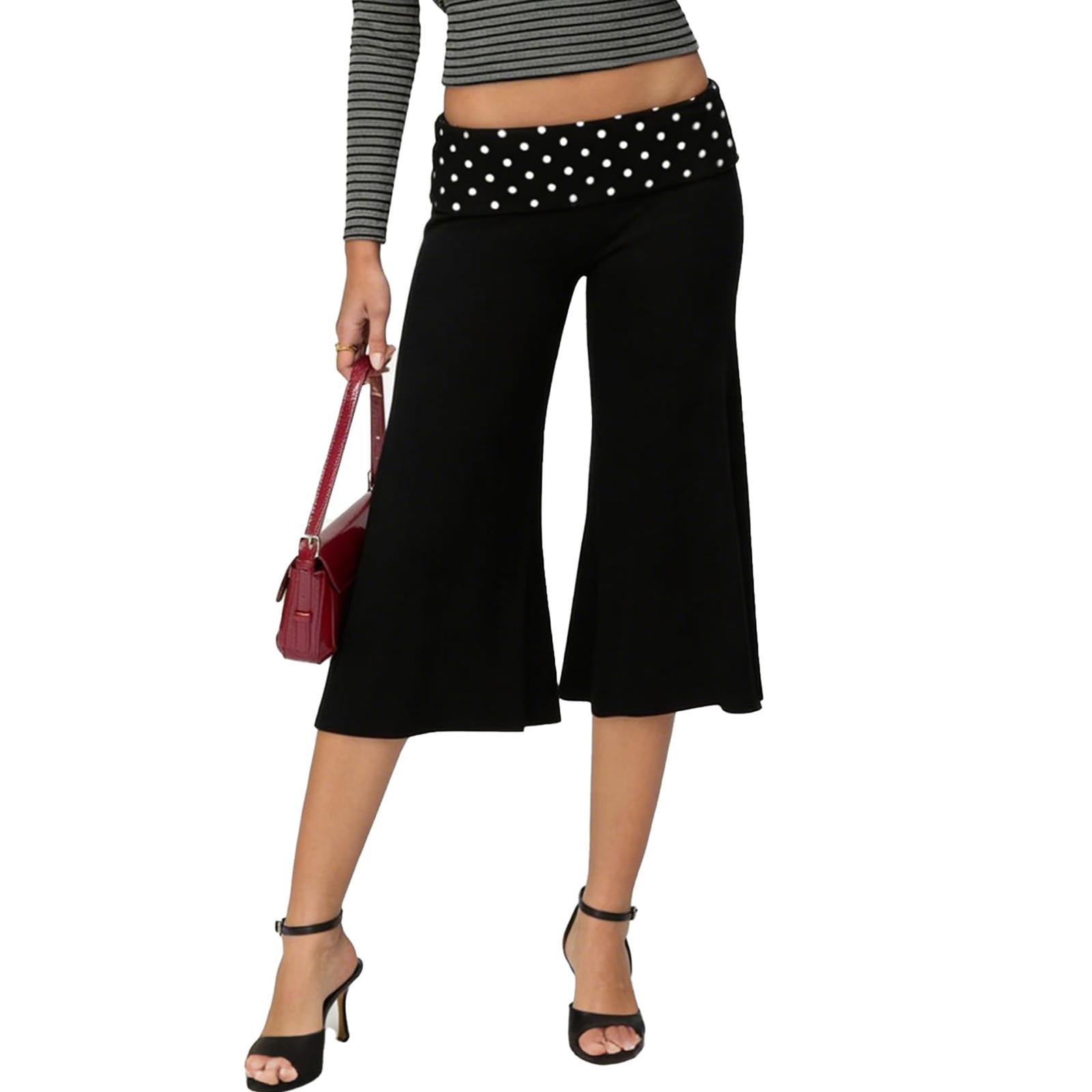 

Cropped Pants for Women Wide Leg Elastic High Waist 3/4 Pant Casual Fit Flowy Casual Pants L чёрный