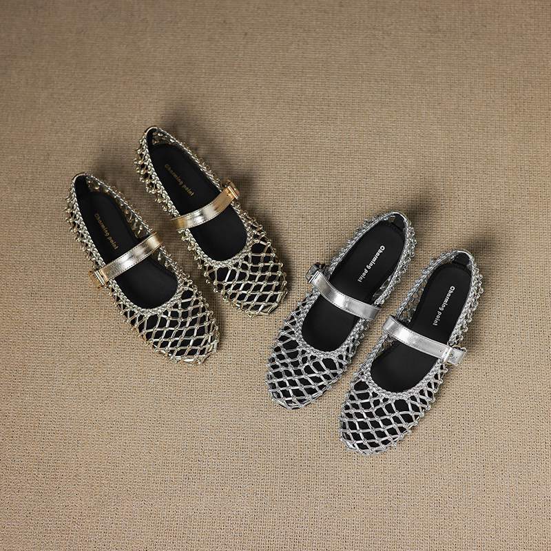 Krazing Pot Straw Weaving Mary Janes Summer Size 42 European Design Thick Flat with Women Women Round Toe Flats