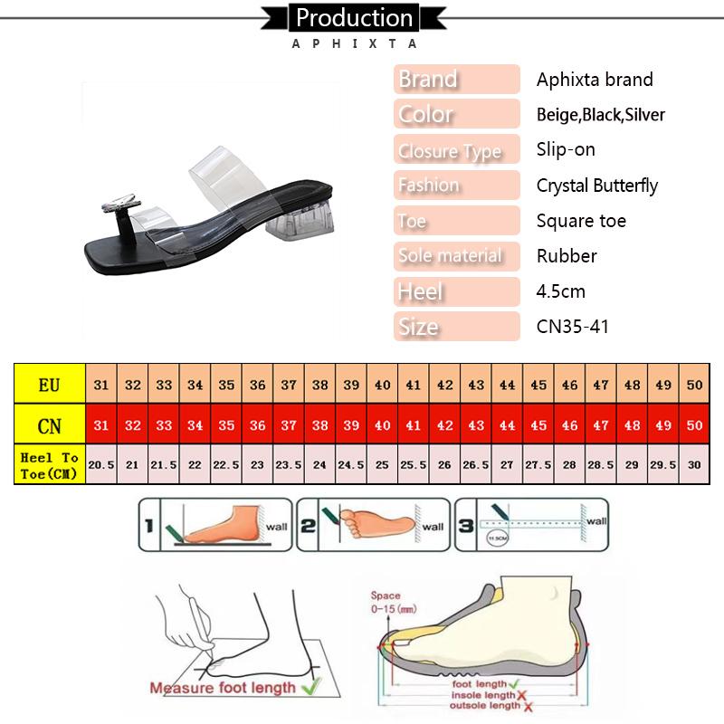 Fashion Aphixta Colorful Butterfly 4.5cm High Heels Elegant Women Slides Transportant Heels Silver Heeled Sandals Summer Shoes Size 41