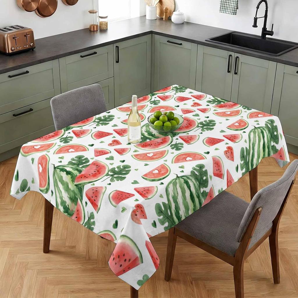 Summer Watermelon Monstera Rectangle Tablecloth for Table Decor Reusable Farmhouse Kitchen Dining Tablecloth Wedding Decorations