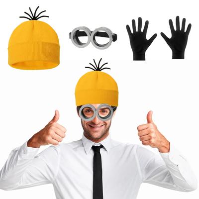 1 Set Hat Gloves Glasses Set Yellow Beanie Cartoon Character Cosplay Accessories One Size Steampunk Goggles Halloween Costume