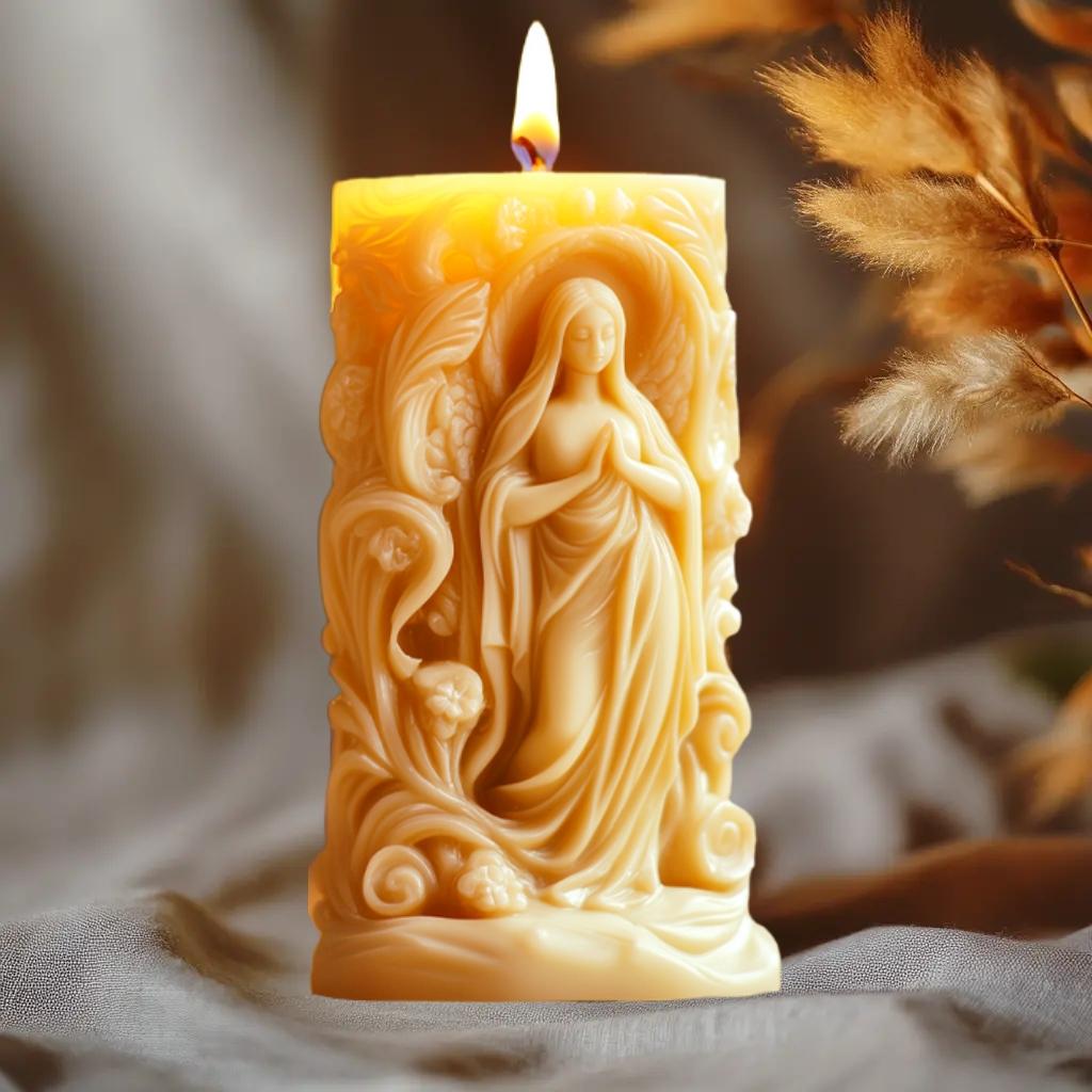 Jesus Göttin Maria Relief zylindrische Kerze Silikonform lockiges Haar Göttin Maria Statue Relief zylindrische Harz Gipsformen