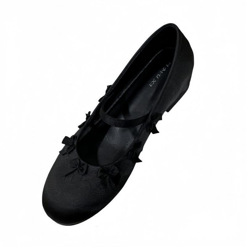 Autumn new single shoes 2025 high heels inner height increase slope heel Mary Jane ballet shoes satin Mary Jane shoes