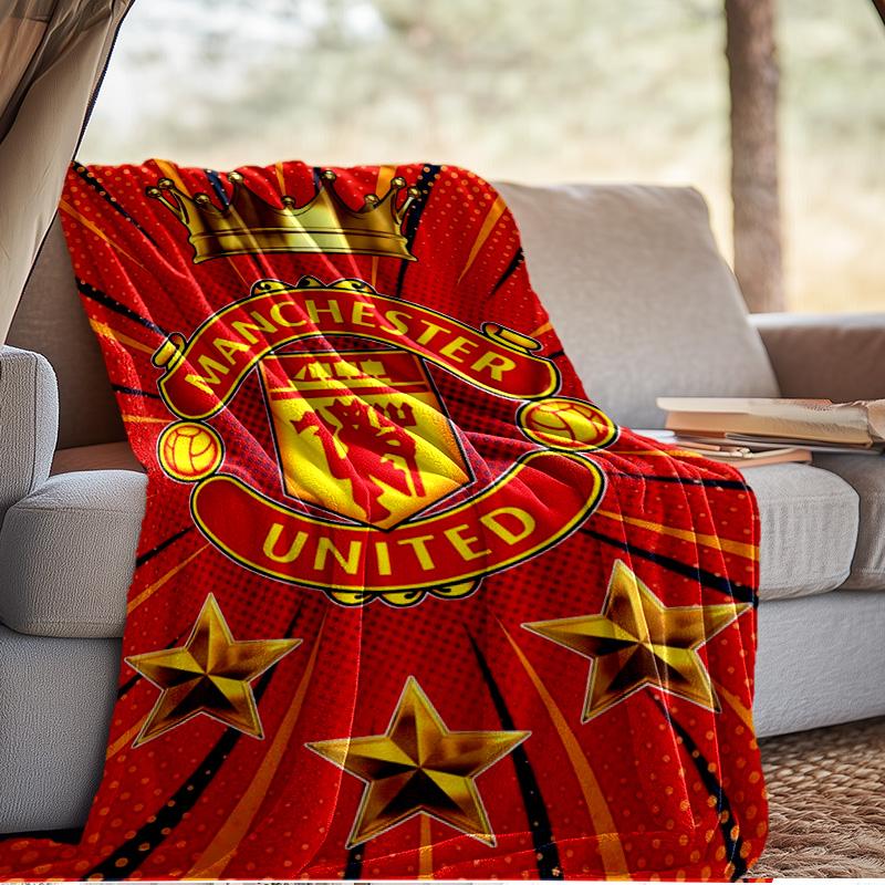 Coperta con stemma del Manchester United Coperta in flanella da esterno per campeggio, escursionismo, feste in giardino, essenziale per picnic, regalo per famiglia e amici