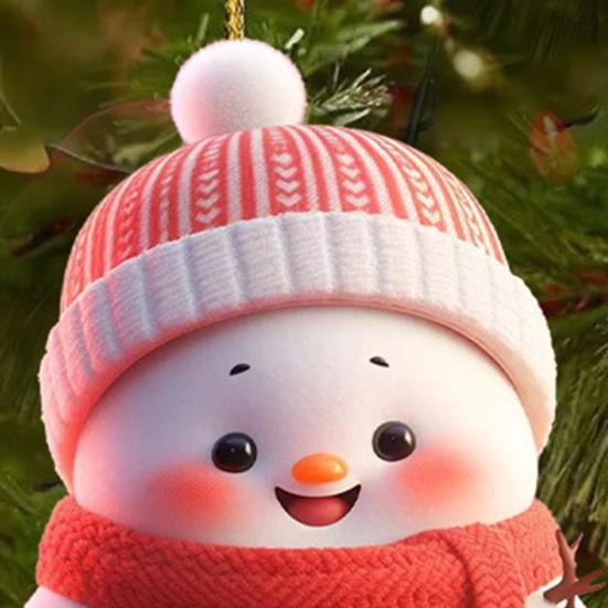 Christmas Ornament 2D Cartoon Snowman Shape Hanging Decoration with Lanyard Festive Atmosphere Christmas Decor