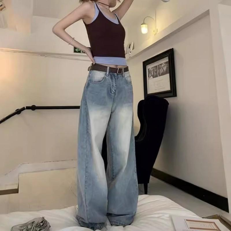 Womens High Waist Straight Leg Light Wash Denim Jeans Casual Loose Fit Streetwear