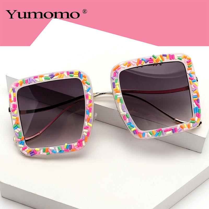 New large frame with diamonds, crushed candy granules, fashionable personality, versatile trend sunglasses, hot-selling sunglasses