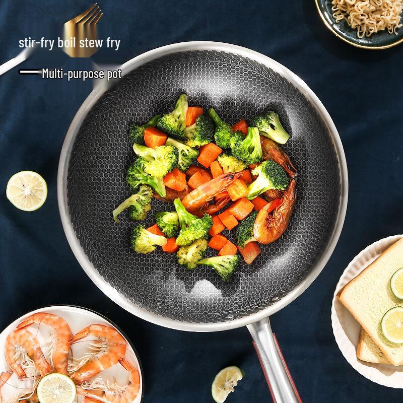 Adneny 316 Stainless Steel Flat Bottom Wok