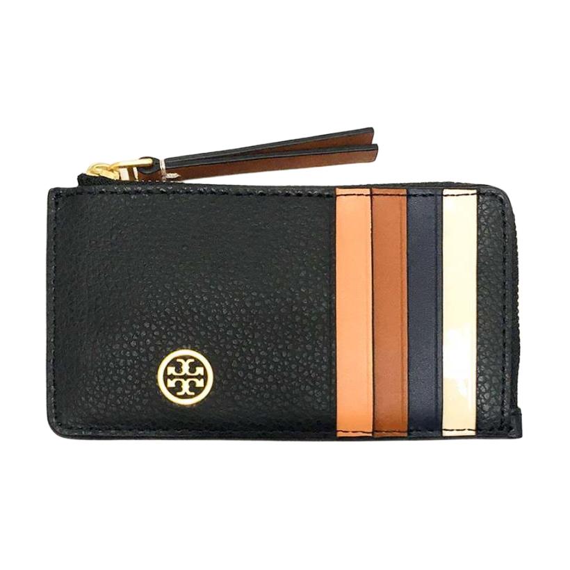 Tory Burch Brass Hardware Pebbled Leather And Calfskin Patent Leather Card Holder Women Accessories Black 146012-001 Black
