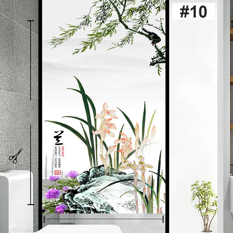 Fensterfolie im chinesischen Tintenstil, Pflaumenblüte, Orchidee, Bambus, Chrysanthemenkultur, Sichtschutzfolie, statisch haftender Glasaufkleber