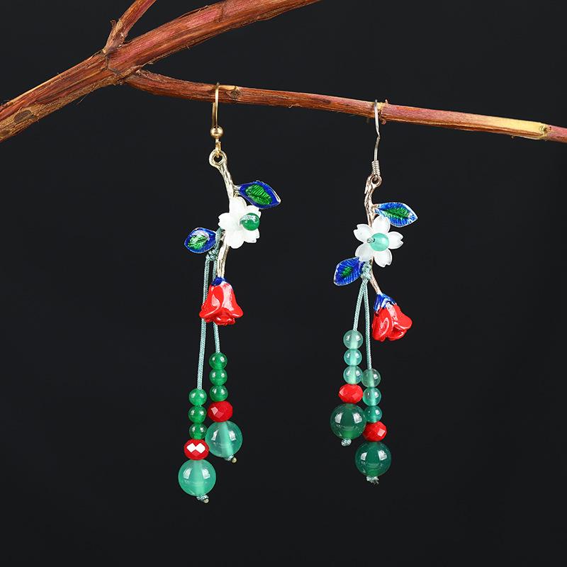 GemChic Women's New Vintage Rose Leaf Long Tassel Fringe Earrings Ethnic Fashion Hook Earrings Birthday Christmas Jewelry Gift