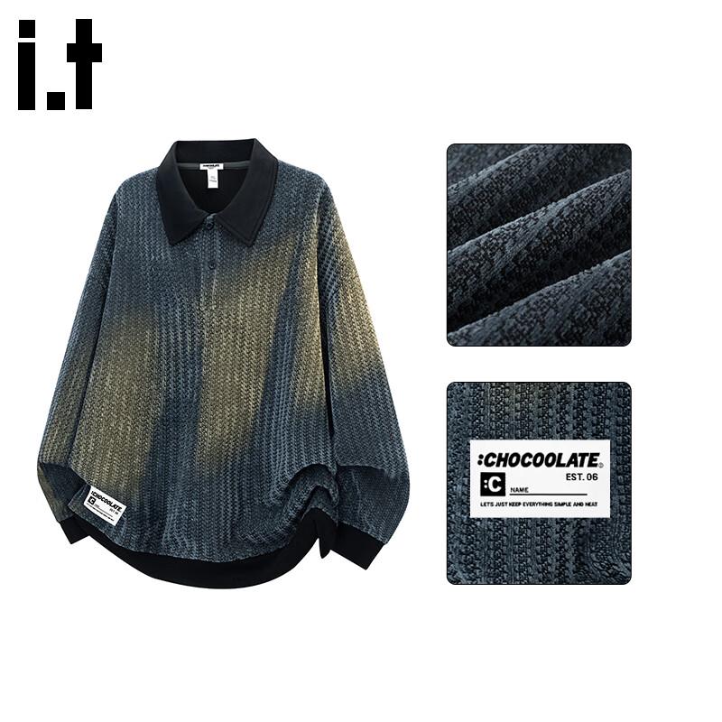 :CHOCOOLATEit Men's Retro Striped Fishbone Polo Sweatshirt