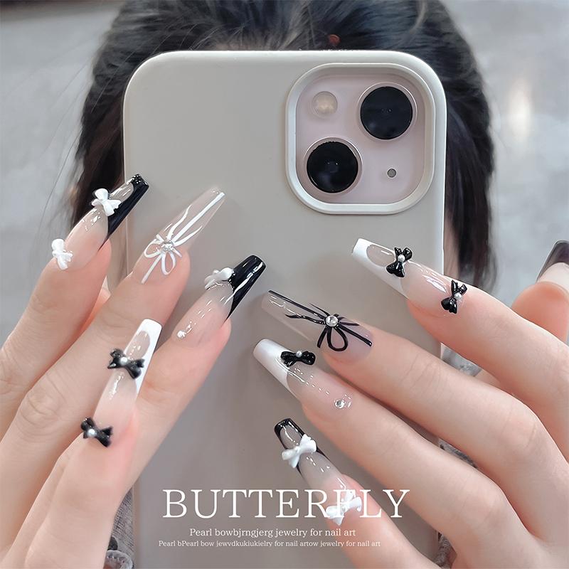10Pcs Kawaii 3D White Blue Ribbon Bowknot Bow Pearl Nail Art Diy Nails Accessories Decoration Charms