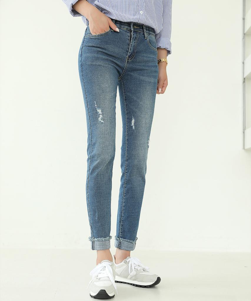 Ppaeppae Roll-Up Hem Secret Elastic Waist Stretch Skinny Denim Pants