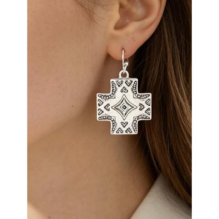 1 Pair Western Cross Geometric Totem Distressed Earrings, Vintage Personalized Minimalist Earrings