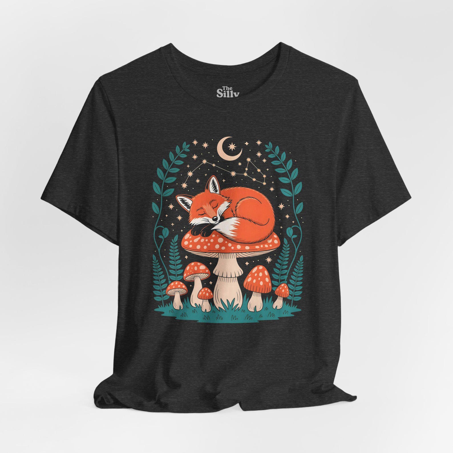 Cottagecore Fox Shirt, Sleeping Fox on Mushroom Tee, Goblincore Forest Top, Cute Woodland Animal Gift, Nature Lover, Silly Tees XL