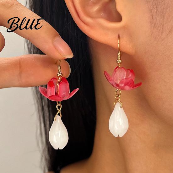 Lotus Flower Earrings 1 Pair for Women Vintage 3D Pink Dangle Pearl Drop Earring Faux Crystal Floral Jewelry Hanfu Cosplay Accessories Fashion Face