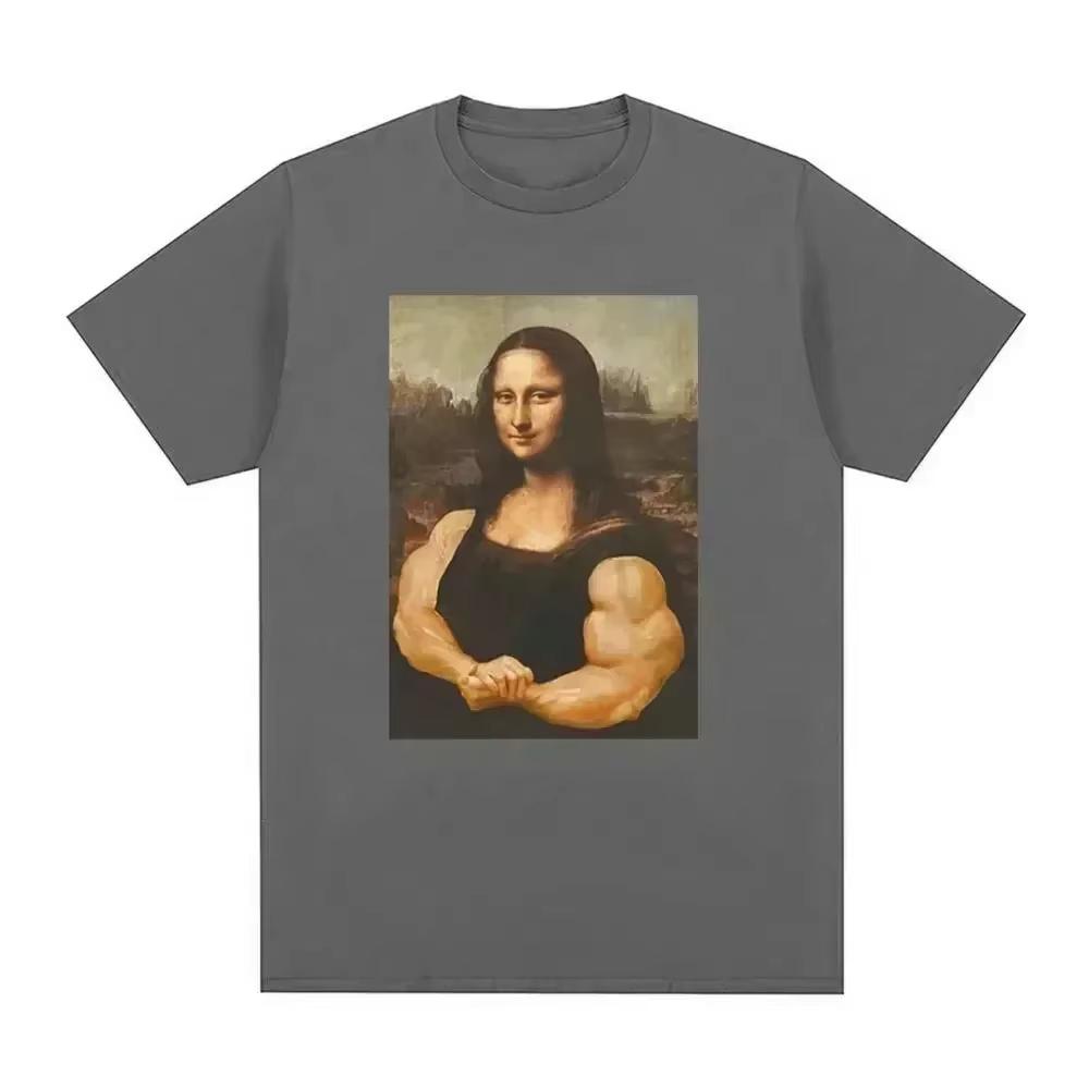Funny Mona Lisa Fitness T-shirt Muscles Gym Casual Graphic Short Sleeve T-shirts Unisex Fashion Casual Oversized T Shirt Tops