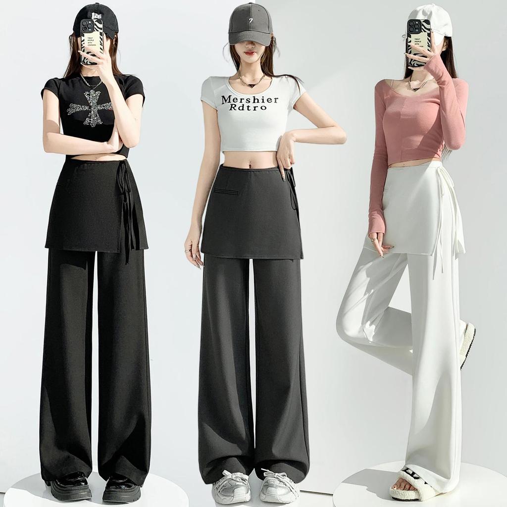 Design-Forward High-Waisted Drapey Skirt Pants Suit - Slim-Fit Casual Wide-Leg, Spring/Summer 2026