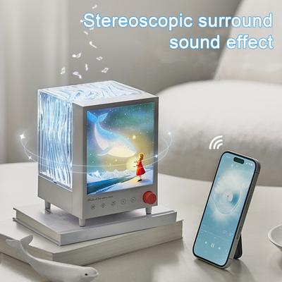Aurora Projector Night Light with Bluetooth-compatible Speaker Color Changing LED Wave Effect Night Light Rechargeable Bedside Lamp