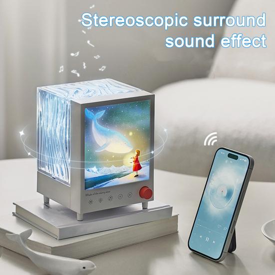 Aurora Projektor Nachtlicht mit Bluetooth-kompatiblem Lautsprecher Farbwechselndes LED Welleneffekt Nachtlicht Wiederaufladbare Nachttischlampe für Schlafzimmer