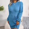 Autumn Winter Women's Solid Color Sweater Dress Casual Slim-fitting Sexy Bodycon Dress Crew Neck Knitted Dress