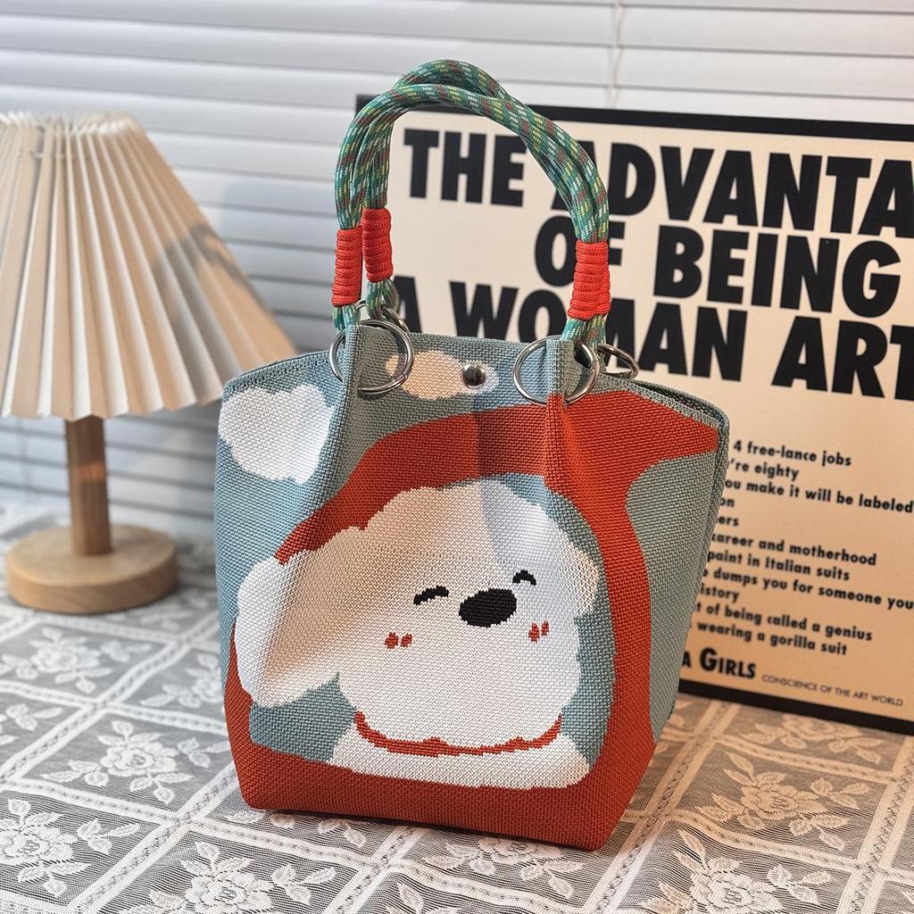 Handtasche mit großer Kapazität im japanischen und koreanischen Strickstil - Tragbare, pendlerfreundliche Tragetasche mit einem kleinen quadratischen Design für diverse Gegenstände
