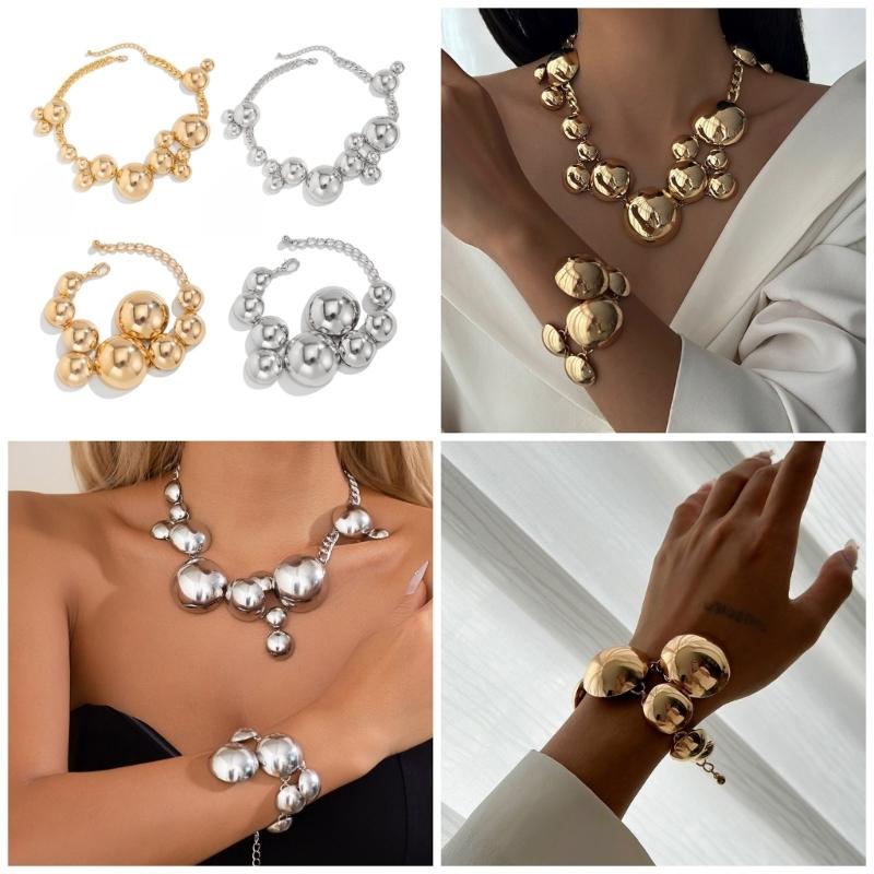 Elegant Metal Pendant Necklace Bracelet Stylish Round Pendant Necklace Unique Wristband Adornment Perfect For Gifting