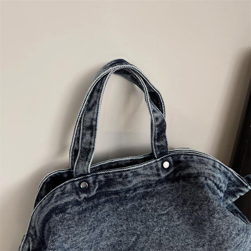 Large Capacity Denim Tote Bag Commuter Handbag Vintage Student Class Shoulder Crossbody Bag