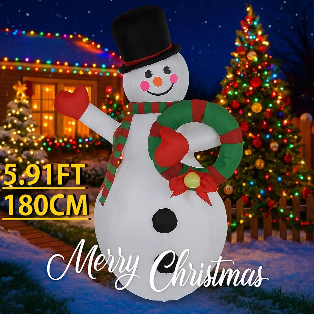 5.91FT LED Light Xmas Inflatable Snowman Wreath Toy Yard Party Decoration Home Decor Ornaments Supplies Christmas Holiday Gifts